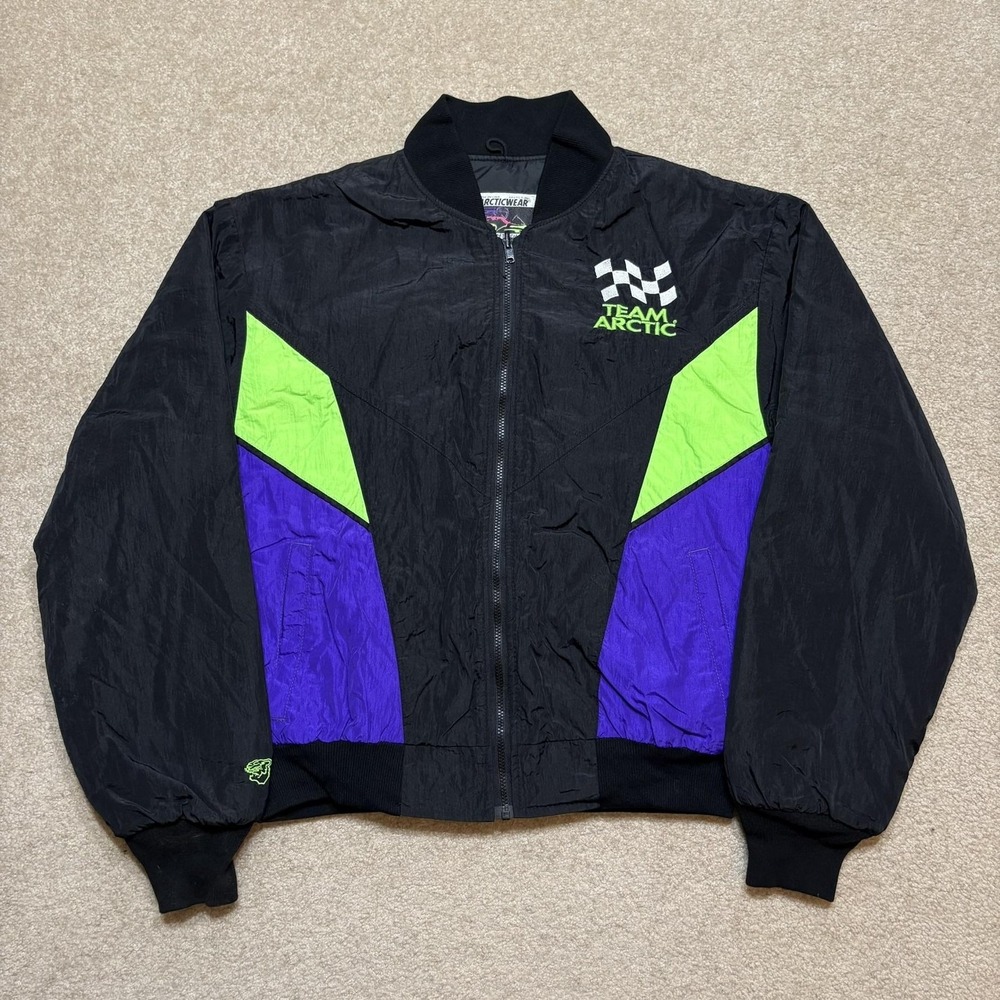 Vtg‎ Arcticwear Arctic Cat Jacket Medium Black Colorblock Ski Snow Racing 90s